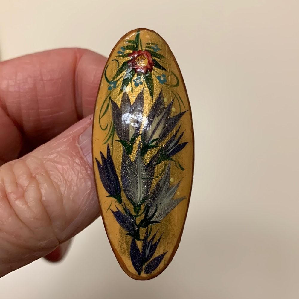 Vintage Hand painted wood pin from Norway